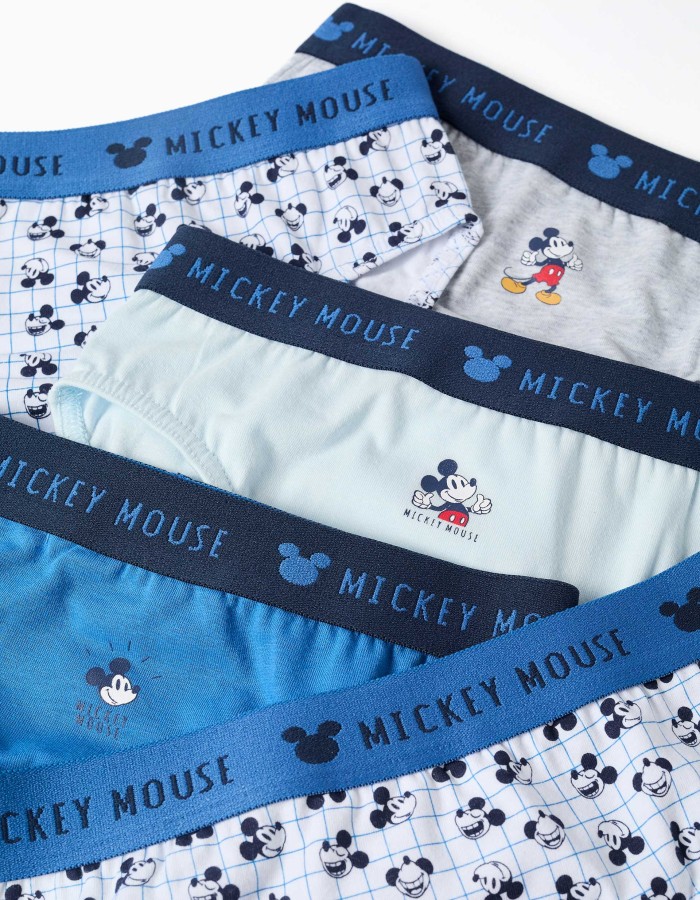 Pack of 5 cotton briefs with Mickey prints for boys, blue/white/grey