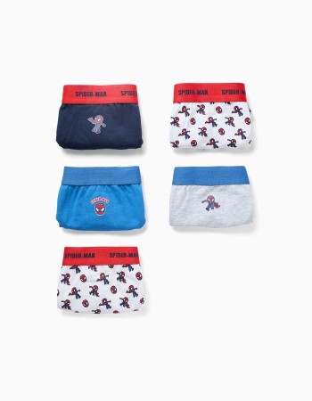 Pack 5 cotton briefs with Spider-Man prints for boys, blue/white/grey