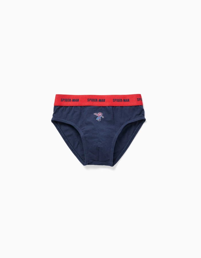 Pack 5 cotton briefs with Spider-Man prints for boys, blue/white/grey