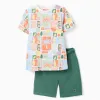 Cotton T-shirt with beach print + shorts for boys, multicolored