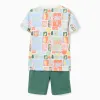 Cotton T-shirt with beach print + shorts for boys, multicolored