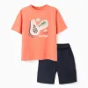 Printed T-shirt and shorts for boys, orange/dark blue
