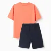Printed T-shirt and shorts for boys, orange/dark blue