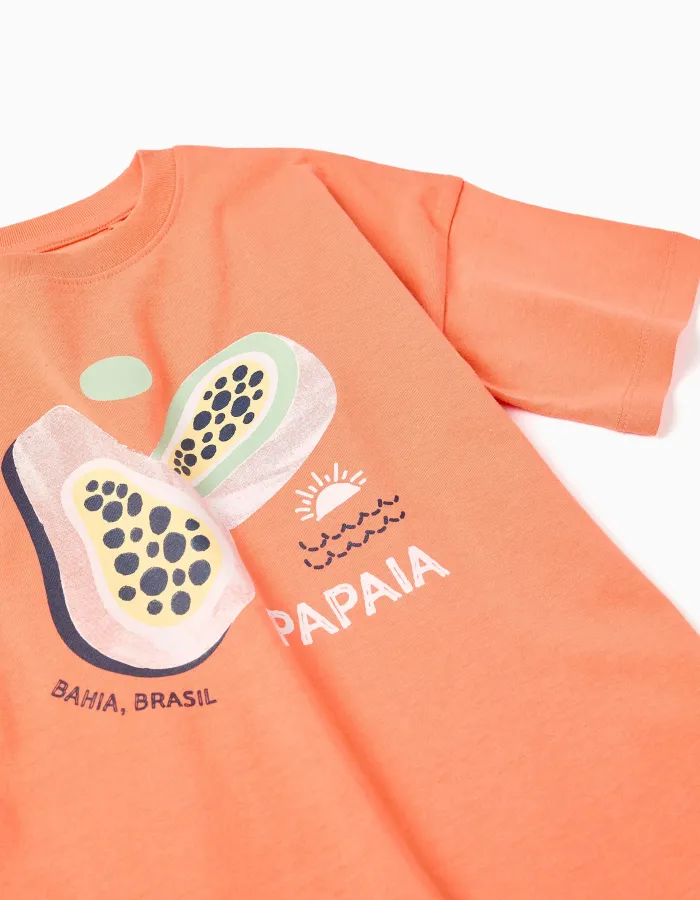 Printed T-shirt and shorts for boys, orange/dark blue