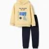 Brushed sweatshirt and joggers set with print for boys, yellow/blue