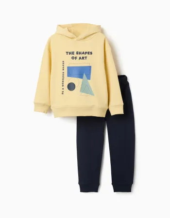 Brushed sweatshirt and joggers set with print for boys, yellow/blue