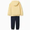 Brushed sweatshirt and joggers set with print for boys, yellow/blue