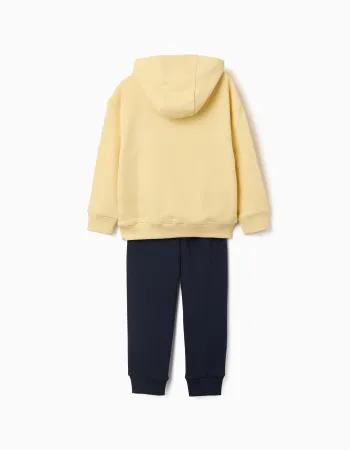 Brushed sweatshirt and joggers set with print for boys, yellow/blue