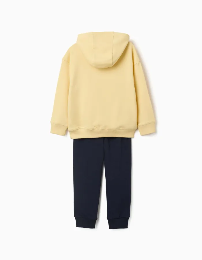 Brushed sweatshirt and joggers set with print for boys, yellow/blue