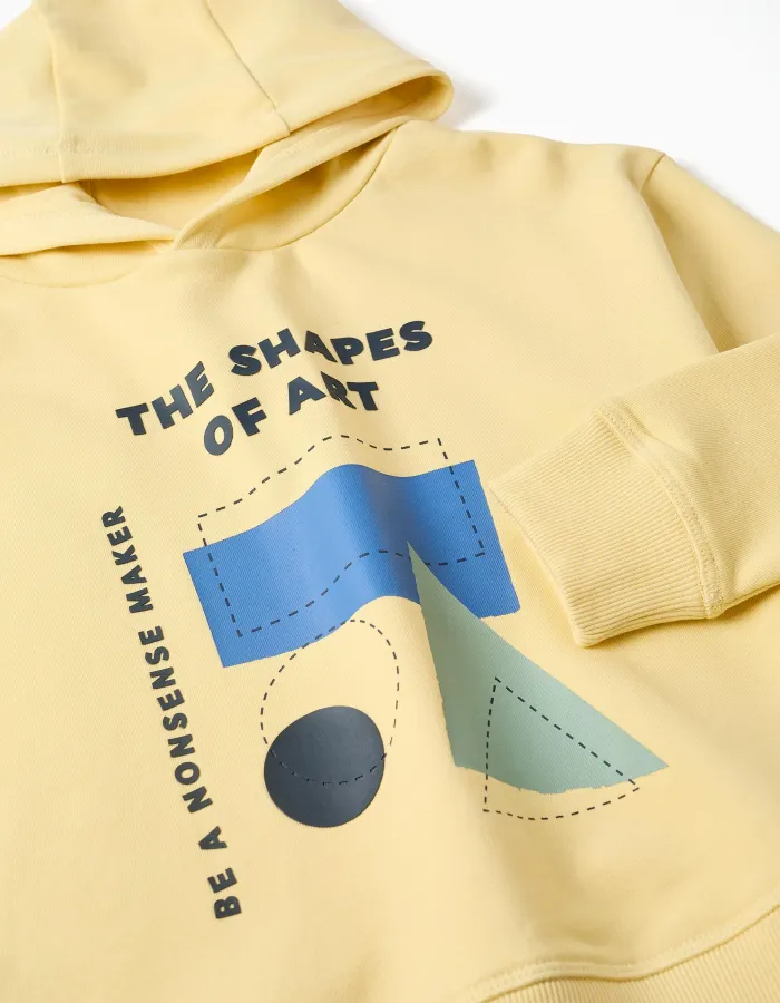 Brushed sweatshirt and joggers set with print for boys, yellow/blue