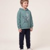Brushed sweatshirt and joggers set with print for boys, blue-green/blue