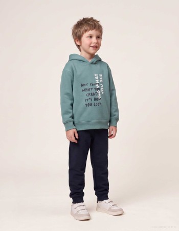 Brushed sweatshirt and joggers set with print for boys, blue-green/blue