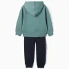 Brushed sweatshirt and joggers set with print for boys, blue-green/blue