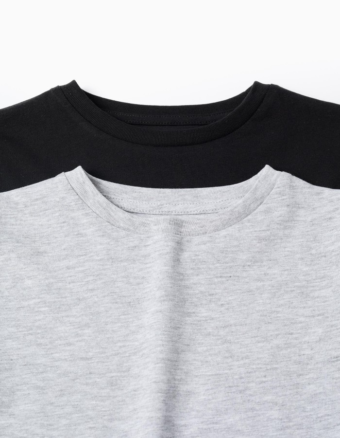 Pack of 2 Long Sleeve Cotton T-shirts for Kids, Grey/Black