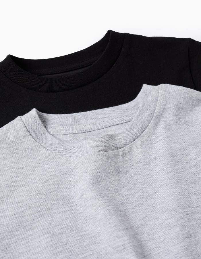 Pack of 2 Cotton T-shirts for Boys, Grey/Black