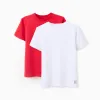Pack of 2 Cotton T-shirts for Boys, White/Red