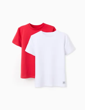 Pack of 2 Cotton T-shirts for Boys, White/Red