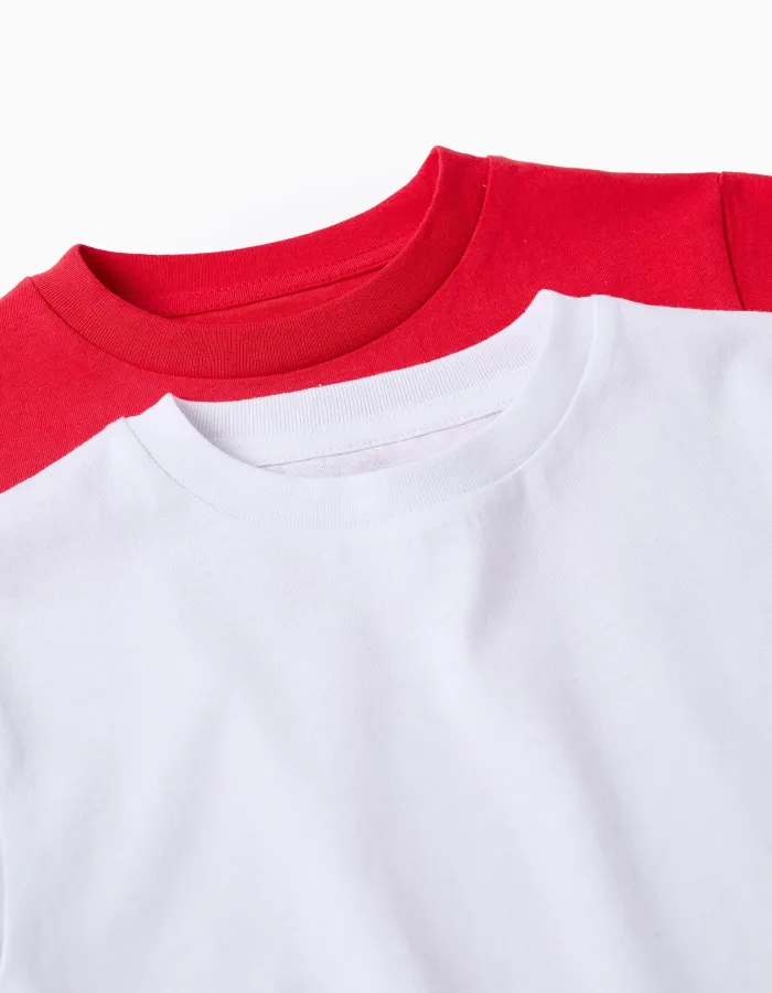 Pack of 2 Cotton T-shirts for Boys, White/Red