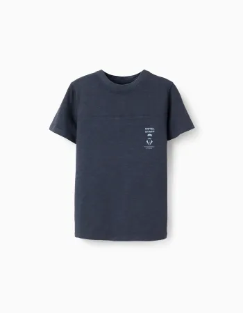 Cotton T-shirt with 'Hotel Staff' Print for Boys, Dark Blue