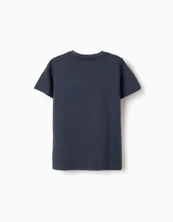Cotton T-shirt with 'Hotel Staff' Print for Boys, Dark Blue