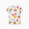 Cotton T-shirt with Print for Boys 'Pikachu', White