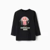Cotton long sleeve T-shirt with glow-in-the-dark print for boys, black