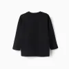 Cotton long sleeve T-shirt with glow-in-the-dark print for boys, black