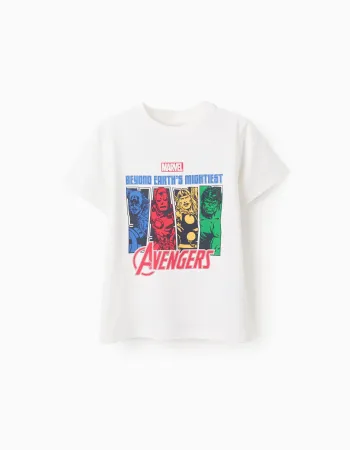 Cotton T-shirt with Print for Boys 'Avengers', White