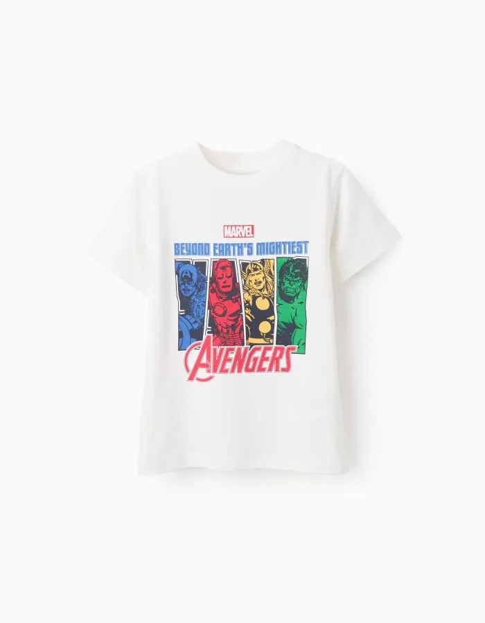 Cotton T-shirt with Print for Boys 'Avengers', White