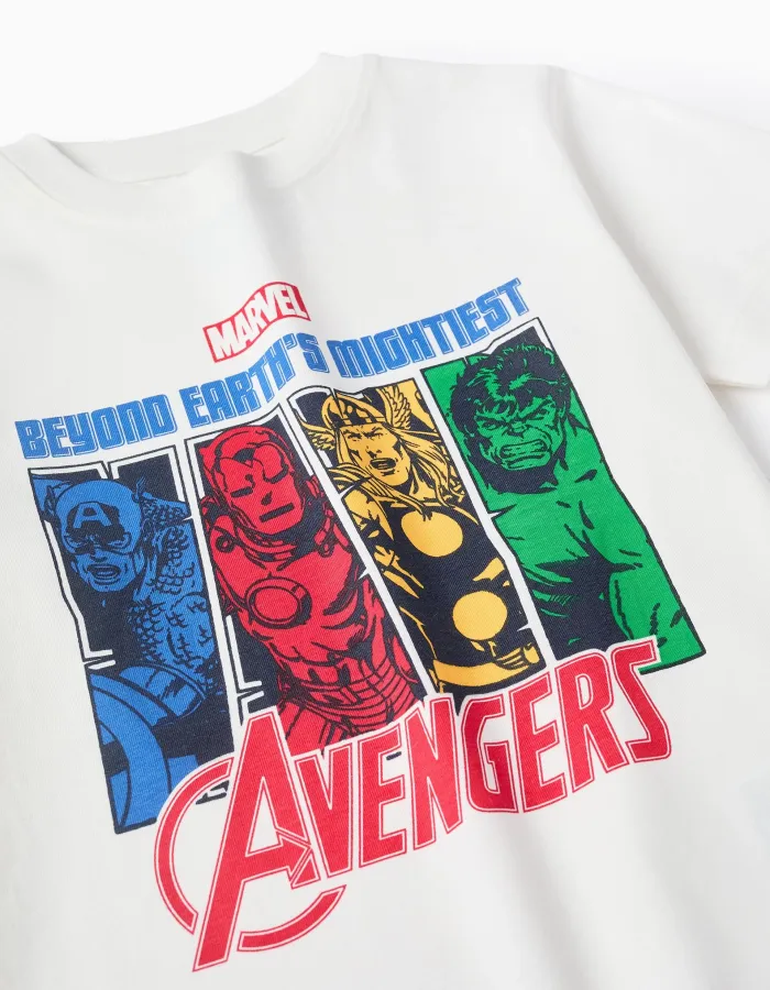 Cotton T-shirt with Print for Boys 'Avengers', White
