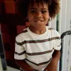 Striped cotton T-shirt for boys, beige/orange/green