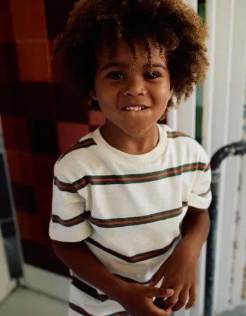 Striped cotton T-shirt for boys, beige/orange/green