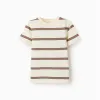 Striped cotton T-shirt for boys, beige/orange/green
