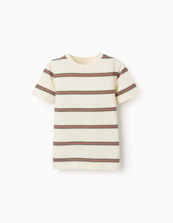 Striped cotton T-shirt for boys, beige/orange/green