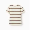 Striped cotton T-shirt for boys, beige/orange/green