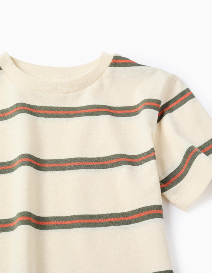 Striped cotton T-shirt for boys, beige/orange/green