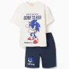 Cotton T-shirt and shorts with a Sonic print for boys, white/blue