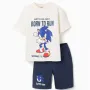 Cotton T-shirt and shorts with a Sonic print for boys, white/blue
