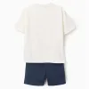 Cotton T-shirt and shorts with a Sonic print for boys, white/blue