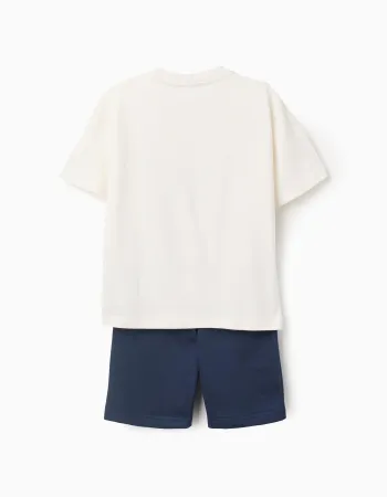 Cotton T-shirt and shorts with a Sonic print for boys, white/blue
