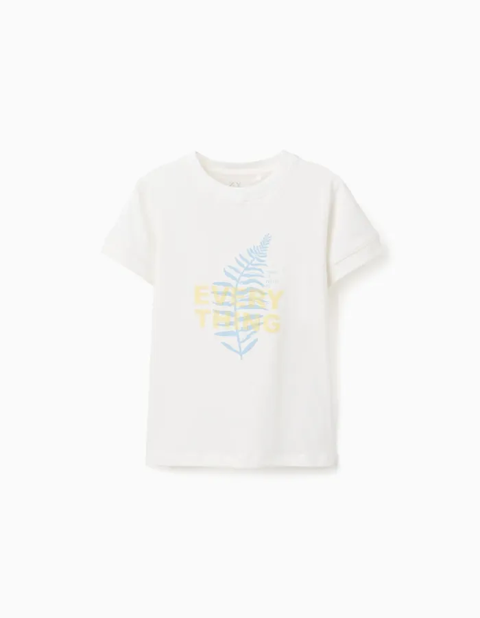 Cotton T-shirt with Everything print for boys, white