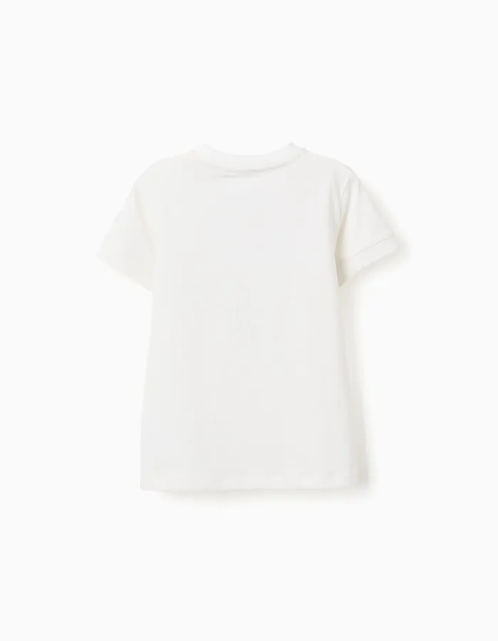 Cotton T-shirt with Everything print for boys, white