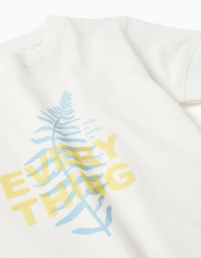 Cotton T-shirt with Everything print for boys, white