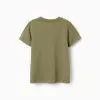 Cotton T-shirt with Lanzarote embossed print for boys, dark green
