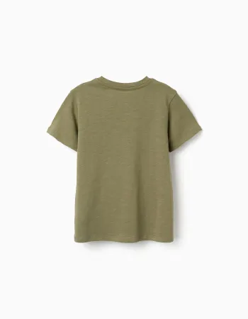 Cotton T-shirt with Lanzarote embossed print for boys, dark green