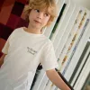 Cotton T-shirt with Lanzarote prints for boys, light beige