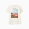 Cotton T-shirt with Lanzarote prints for boys, light beige