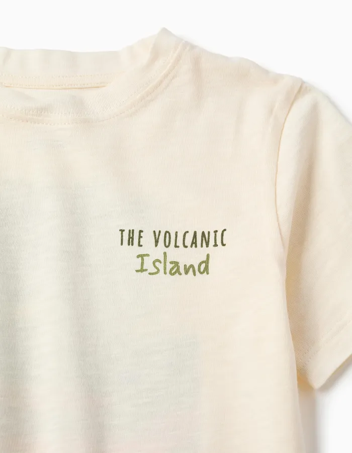 Cotton T-shirt with Lanzarote prints for boys, light beige