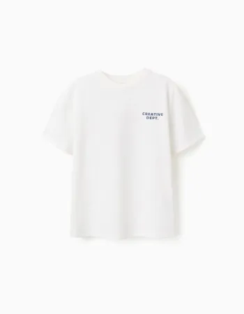 Cotton T-shirt with Creativity prints for boys, white