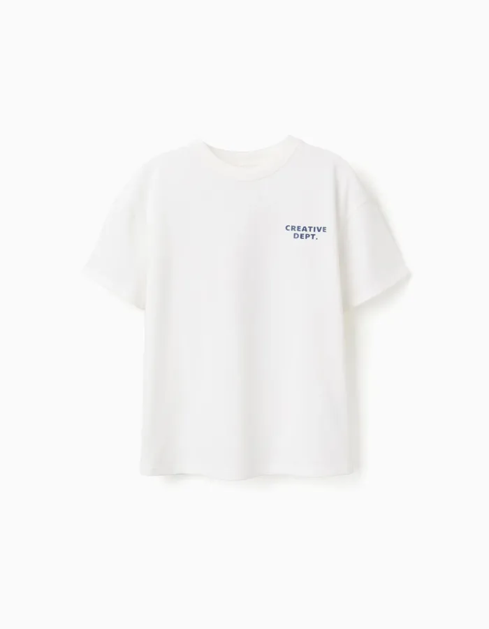 Cotton T-shirt with Creativity prints for boys, white
